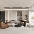 Modern Living Room Interior With Marble TV Backdrop Sofa Armchair Coffee Table