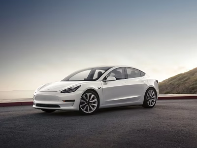 White Tesla Model 3 Electric Car Parked On Open Road With Mountain Sky View 3d model White Tesla Model 3 Electric Car Parked On Open Road With Mountain Sky View 3d model