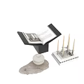 Modern Decorative Ornament Set With Open Book Candle Holder White Jar And Stone Slab Base
