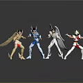 Four Dynamic Game And Movie Characters With Winged Armor In Stylish Action Poses