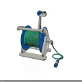 White And Blue Garden Hose Reel With Green Water Hose And Portable Stand