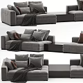 Modern Gray Sectional Sofa With Plush Pillows Soft Blanket And Coffee Table 3d model