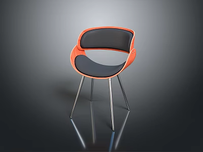 Modern Single Chair With Orange Black Upholstery and Sleek Metal Legs 3d model
