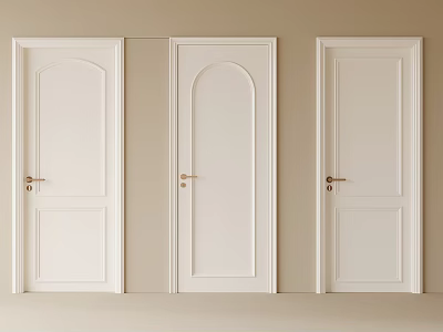 Three White Modern Hinged Doors With Panel Design And Metal Handles 3d model