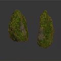 Two Natural Stone Rocks Covered With Green Moss And Textured Surfaces