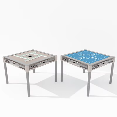 Modern Square Entertainment Table With Blue And Beige Tabletop And Metal Legs Design 3d model