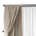 Beige Curtains With Sheer Panels And Tiebacks For Modern Room Decoration
