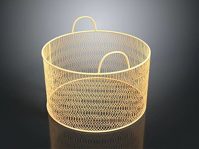 Golden Circular Metal Wire Storage Basket With Dual Handles For Home Organization 3d model