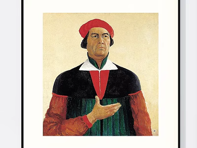 Classical Portrait Painting of Man With Red Hat Black Green Attire And White Collar 3d model
