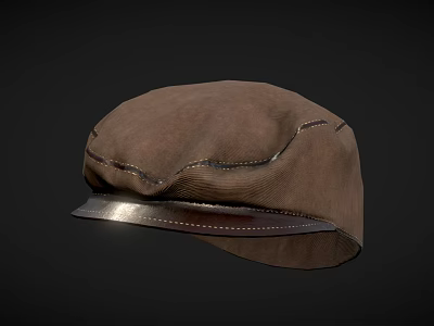 Classic Brown Leather Hat With Stitching Details And Metallic Brim Design 3d model