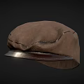 Classic Brown Leather Hat With Stitching Details And Metallic Brim Design
