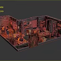 Cartoon Indoor Workshop Scene Featuring Little Characters Various Tools Boxes Shelves And Workbenches