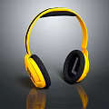 Yellow Over Ear Headphones With Black Ear Cushions Headband L Label And Reflection