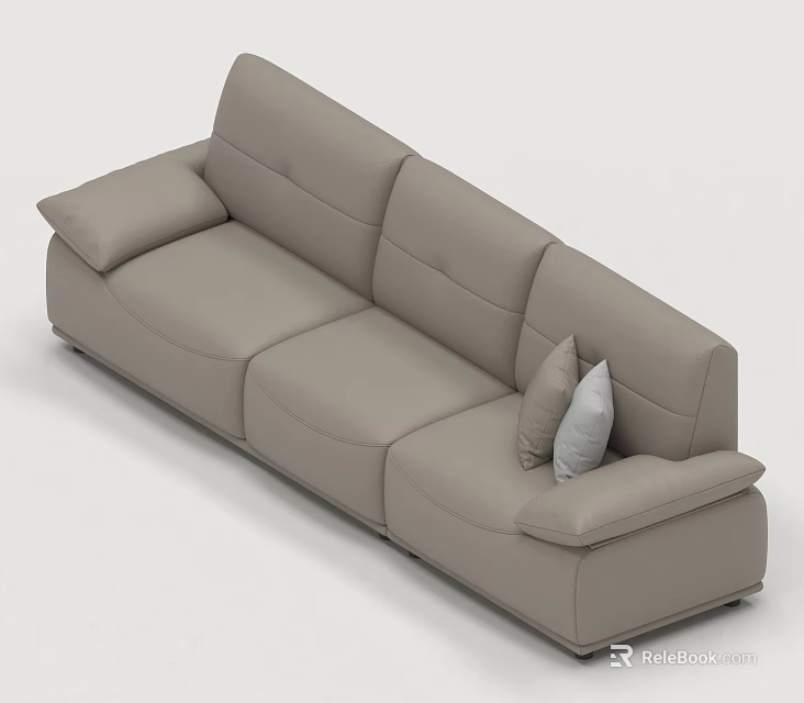 Light Gray Modern Three Seater Sofa With Soft Pillows And Sleek Design 3d model