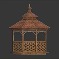 Outdoor Wooden Hexagonal Gazebo Structure With Tile Roof And Lattice Railings