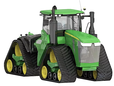 Modern Green Agricultural Tractor With Heavy Duty Tracked Tires And Cab 3d model