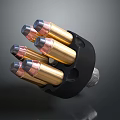 Black Revolver Cylinder Loaded With Golden Bullets On Dark Background