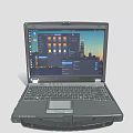 Durable Dark Colored Laptop Featuring Operating System Interface With Application Icons On Screen