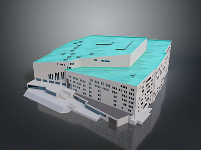 Modern Architectural Building With Blue Roof White Walls And Multi Level Design Structure 3d model