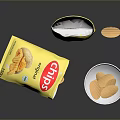 Original Chips Open Bag With Scattered Pieces And Small Bowl Of Snacks