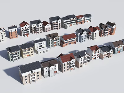 Rural Self Built Houses With Various Exterior Designs And Different Roof Styles 3d model