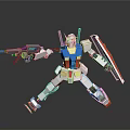 White Blue Red Yellow Mechanical Robot Model With Gun And Shield In Standing Pose