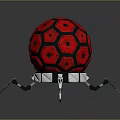 Red Sphere Structure With Hexagonal Patterns Yellow Dots And Mechanical Legs 3d model