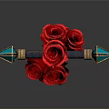 Ornate Decorative Sword With Red Rose Accent And Blue Gemstone Details On Silver Hilt