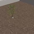 Patterned Wooden Flooring With Natural Wood Tone In Indoor Space And Potted Plant