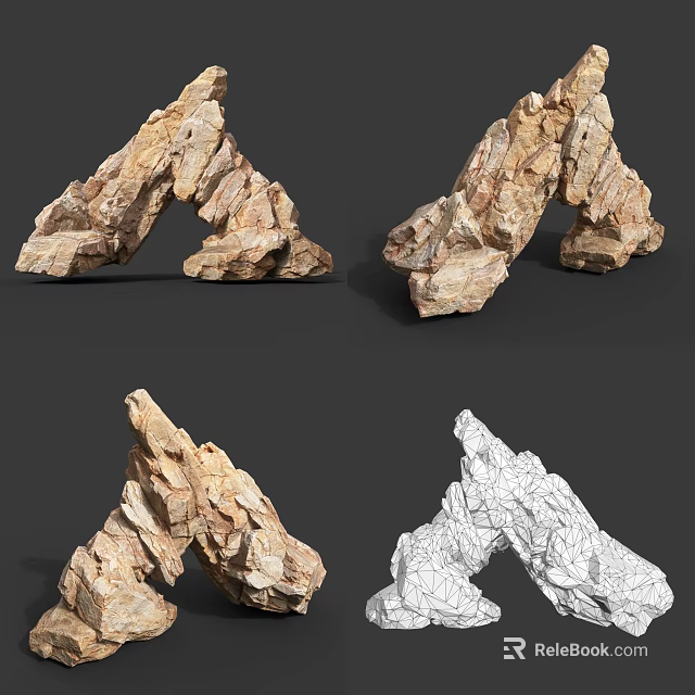 Natural Stone Wood Structure with Textured Details and 3D Model Multiple Views 3d model