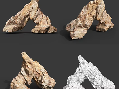 Natural Stone Wood Structure with Textured Details and 3D Model Multiple Views 3d model