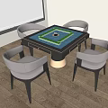 Square Mahjong Table and Four Gray Leather Chairs Set with Green Tabletop By Window 3d model