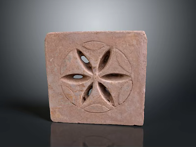 Natural Square Stone Decorative Block With Intricately Carved Flower Pattern Design For Home Decoration 3d model