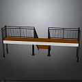Scene Component Design With Black Metal Railing And Wooden Bench Top