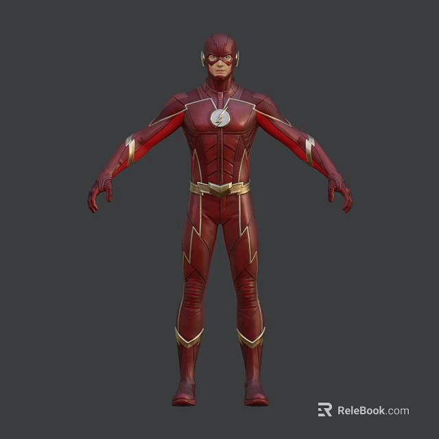 Game and Movie Character The Flash Red Suit with Golden Lightning Symbol 3d model 