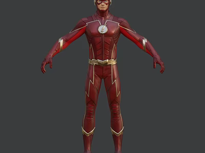 Game and Movie Character The Flash Red Suit with Golden Lightning Symbol 3d model