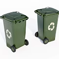 Public Facility Green Recycling Bins With Wheels And Recycle Symbol
