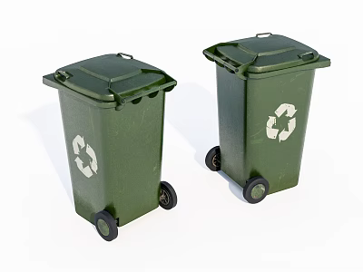 Public Facility Green Recycling Bins With Wheels And Recycle Symbol 3d model