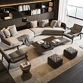 Modern Sofa Coffee Table Set In Living Room With Accent Chairs Ottoman And Decorative Books