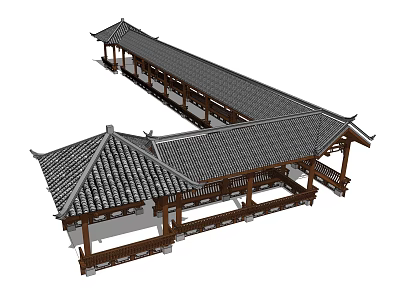 Chinese-style promenade garden porch pavilion 3d model