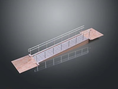Scenic Outdoor Pathway With Metal Railings And Brick Surface In Natural Landscape 3d model