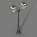Vintage Style Public Street Lamp With Double Lanterns And Black Decorative Pole