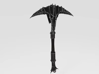 Black Spiked Battle Axe With Intricate Carvings And Long Decorative Handle 3d model