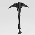 Black Spiked Battle Axe With Intricate Carvings And Long Decorative Handle