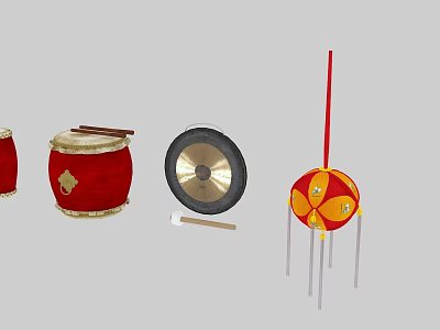 Ancient Drum Waist Drum Gong Hydrangea Beat Gongs and Drums 3d model