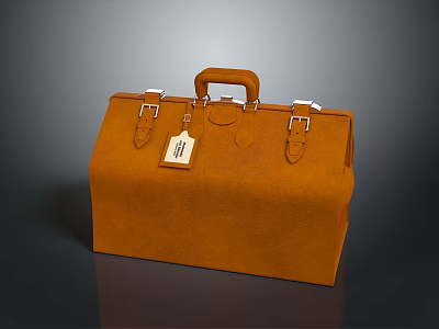 Durable Brown Leather Suitcase With Handle Metal Buckles And Hanging Tag 3d model