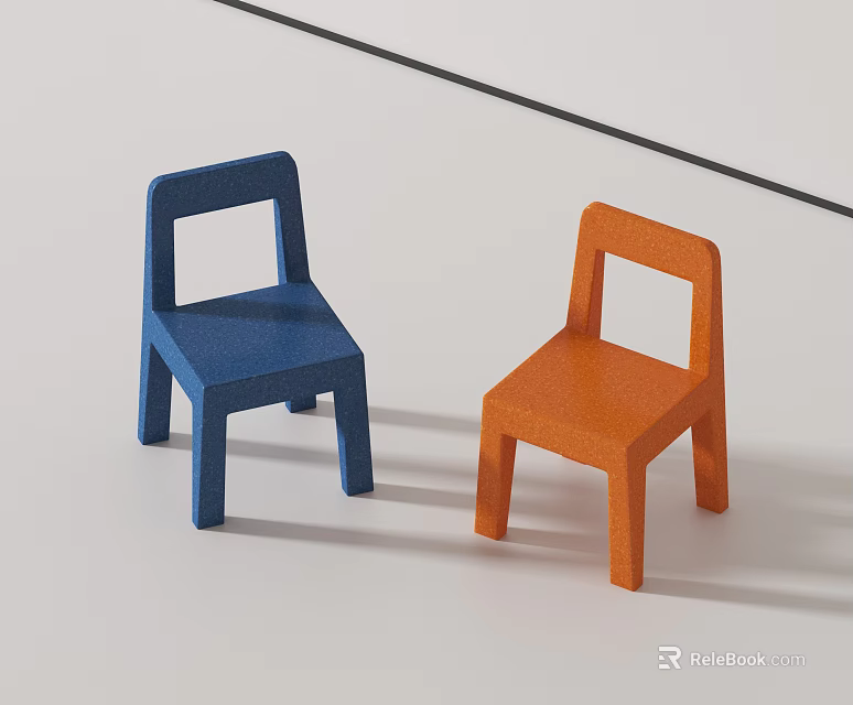 Simple Blue And Orange Children's Chairs With Smooth Surface On Light Background 3d model