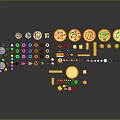 Assorted Colorful Snacks And Foods With Pizzas Popcorn Candies And Drinks