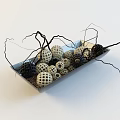 Decorative Ornament Set With Rectangular Tray Various Balls Black Twigs And Gravel