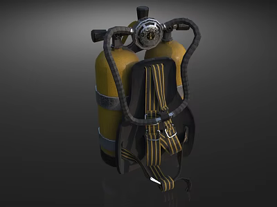 Yellow Scuba Diving Tank With Black Harness And Regulator Valve Equipment 3d model